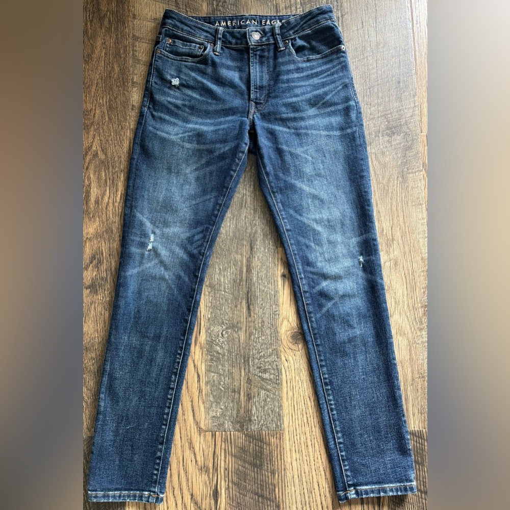 American Eagle Jeans Mens 30X32 Slim Straight Blue Distressed Next Level AirFlex